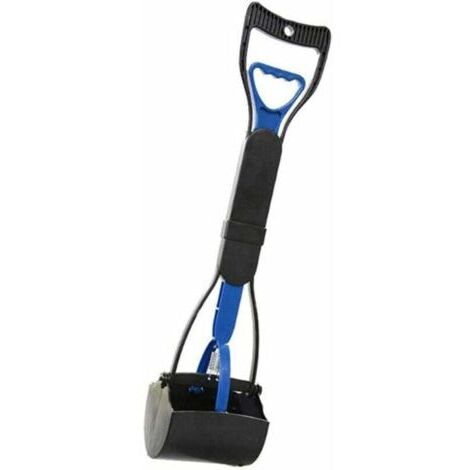 BUNTHAUS Bleu - Pelle à chien, manche solide de 60 cm de long, pince dentelée pour nettoyer les crottes des chiens et des chats à l'extérieur/à l'intérieur.