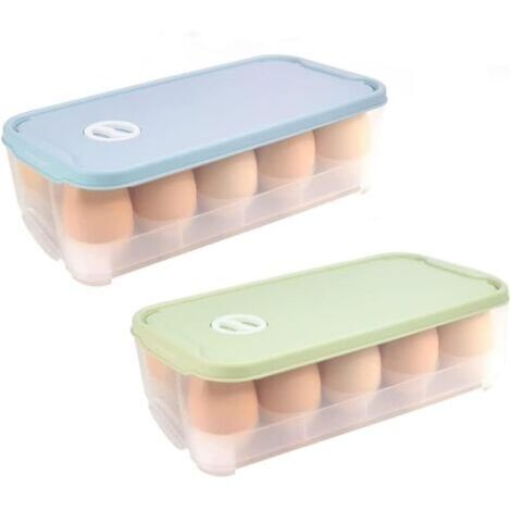 BUNTHAUS (Bleu + Vert) 2 Pièces Boîte à Œufs en Plastique, Boîte à Œufs de Rangement Frigo, Boite à Oeuf Frigo avec Couvercle Empilables, Rangement Oeufs Cuisine, Porte Oeufs Frigo pour 20 Oeufs
