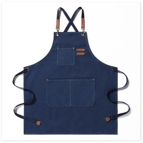 BUNTHAUS (bleu)Tablier en toile , tablier de travail pour hommes et femmes, tablier de chef avec bretelles réglables et 3 poches, tablier de serveur, tablier de cuisine, tablier de pâtisserie, tablier