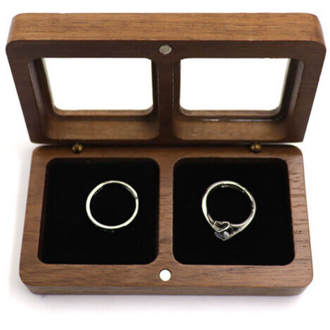 BUNTHAUS Boîte à bagues en bois de noyer, boîte à bijoux, boîte à bagues de mariage, boîte à bagues de mariage en bois, boîte à bagues de mariage boîte-cadeau de Noël(noir)