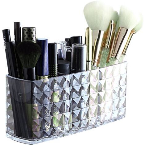 BUNTHAUS Boîte de rangement pour pinceaux de maquillage, en acrylique transparent, 3 compartiments, organisateur de rangement pour vanité de salle de bain