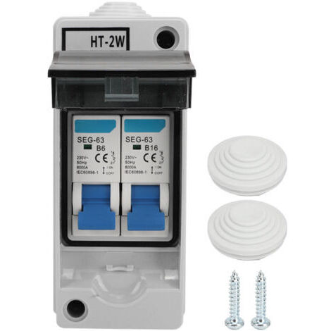 BUNTHAUS Boîtier de distribution électrique étanche avec disjoncteur miniature bipolaire (MCB) 230 V 6 A 16 A
