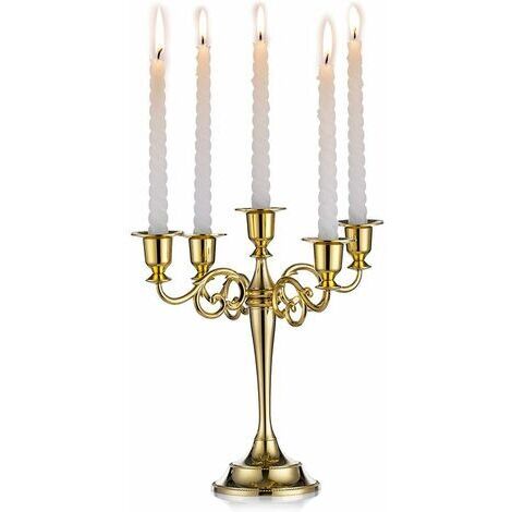 BUNTHAUS Bougeoir conique doré 5 bras en métal 27cm – Design chic vintage – Pour mariages, anniversaires, décorations Noël – Base en velours