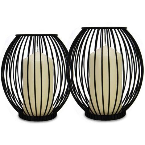 BUNTHAUS Bougeoirs Cage - Lot de 2 Petites et Grandes lanternes à Bougie Pilier Porte-Cage à Oiseaux pour Bougies Décor de bougeoir en Fer Noir M&W