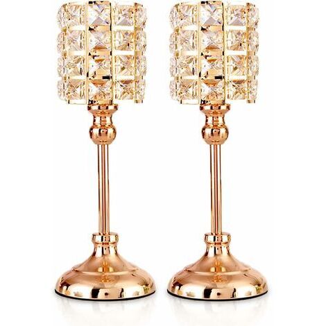BUNTHAUS Bougeoirs en Cristal d'or 2 PCS Tea Light Cylindre en métal Chandelier Luxueux 35,5 cm de Hauteur Bougeoir Ornements pour centres de Table de Mariage de Salon de Noël (Grand)