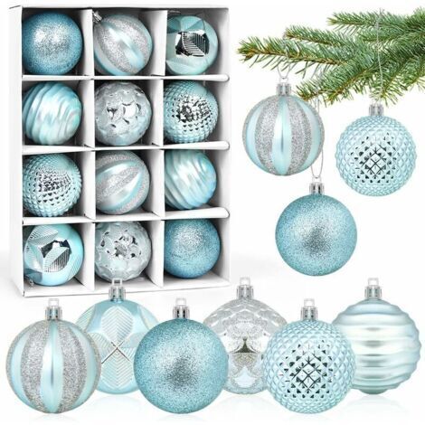 BUNTHAUS Boules de Noël Bleu 6 CM, Lot de 12 Boules de Noël Ornements en Plastique, Suspendues Ornements de Boule, Décorations d'arbre de Noël, pour Noël Mariage Maison Fête Décoration