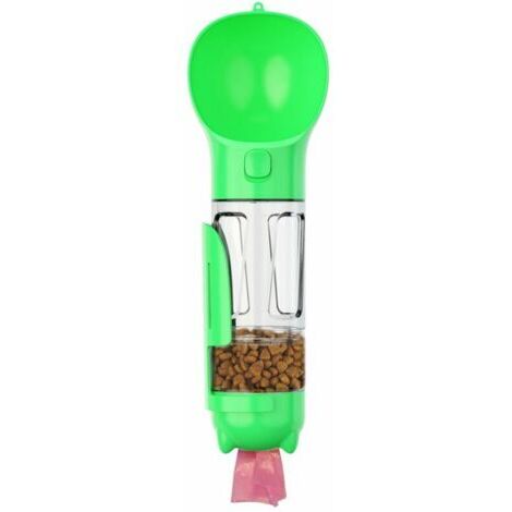 BUNTHAUS Bouteille d'eau pour animaux de compagnie, tasse à eau étanche pour chien, 300 ml, distributeur 4-en-1, avec pelle à ordures, contenant de nourriture, boîte de sac poubelle