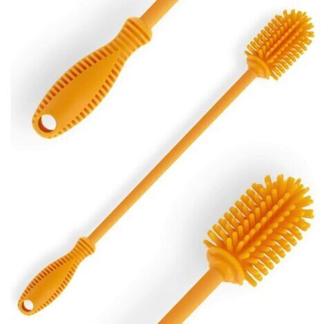 BUNTHAUS Brosse de Nettoyage en Silicone avec biberon à Long Manche, 31 cm sans BPA, pour biberon, Flacon à Vide, Gourde, Vase, verrerie, Parfait pour Les Petits Cols (Qté1), Ensoleillé