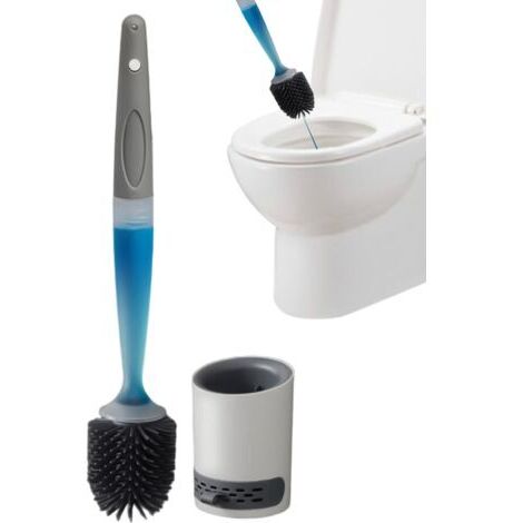 BUNTHAUS Brosse de nettoyage pour cuvette de toilette – 43 x 10,5 cm  Nettoyage en profondeur avec distributeur de liquide rechargeable  Brosse à poser au sol et au mur pour hôtels, toilettes