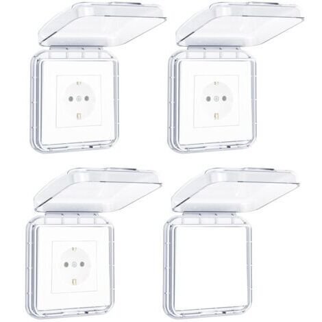 BUNTHAUS Cache Interrupteur Mural, Type 86 Réversible Cache Prise Murale Étanche, Ultra Mince Sans Perçage Cache Prise Electrique pour Salle de Bain, Chambres, Cuisine, Extérieur, Transparent, 4 Pièce