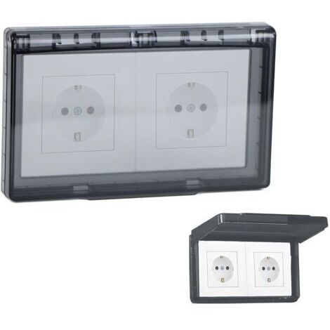 BUNTHAUS Cache Interrupteur Prise  Etanche Pour Double Prise, Type 86 Flip Outlet Box, Ultra Mince étanche Pour Salle de Bain, Maison, Extérieur, Noir, 2 Pièces