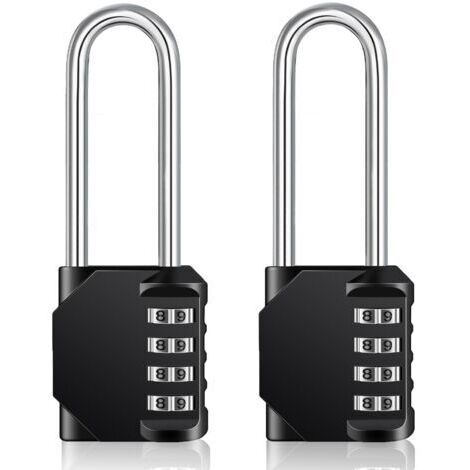 BUNTHAUS Cadenas Long Code Exterieur Pour Portail, Abri de Jardin, Grande Cadenas Code 4 Chiffres Pour Casier Vestiaire Sport, College, Scolaire, Serrure à Combinaison (2 Pièces, Noir)