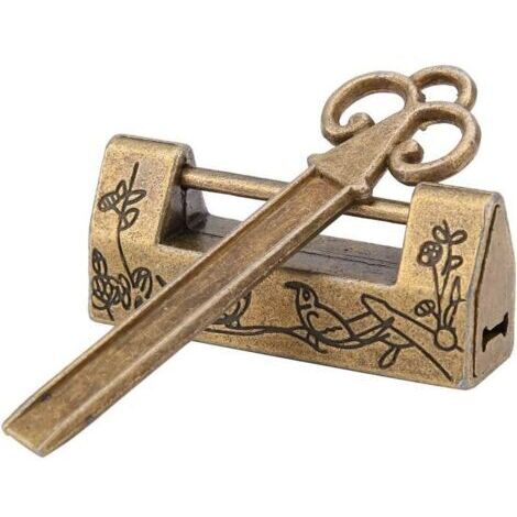 BUNTHAUS Cadenas Vintage Chinois Mini-Clé Traditionnelle Chinoise à Fleurs avec Cadenas, Style Chinois pour Meuble Vintage Cadenas Vintage(Bronze)