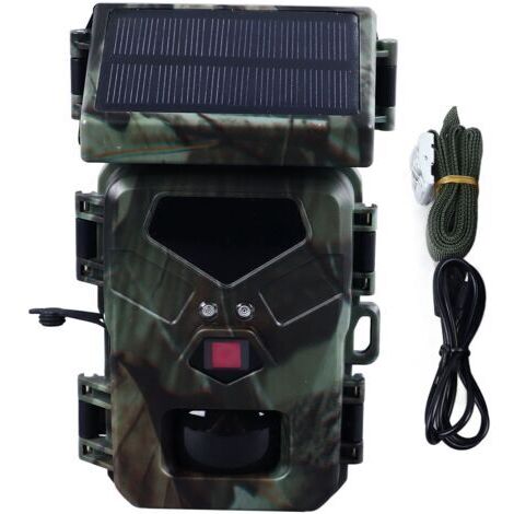 BUNTHAUS Caméra de chasse étanche HD à vision nocturne infrarouge et alimentation solaire pour la surveillance de la faune sauvage en extérieur