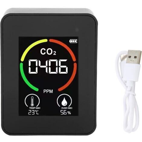 BUNTHAUS Capteur De CO2, Détecteur De Dioxyde De Carbone Portable, Moniteur de température et d'humidité Testeur de rétroéclairage USB pour la Maison