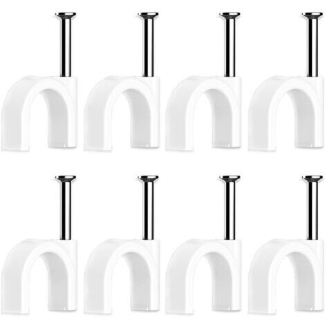 BUNTHAUS Cavaliers de câbles, 100 pièces, blancs (8 mm), attaches murales, serre câbles, avec clous en acier pour la fixation des câbles