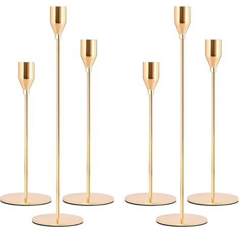 BUNTHAUS Chandelier Bougeoir Dorés 6Pcs Rétro Métal Hauts Bougie Chandelier, Coniques Bougeoir Decoratif,Chandelier de Mariage,33/28/22 cm Candélabre pour Salle À Manger Salon d'anniversaire Décor À M
