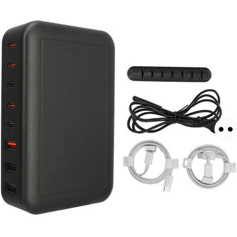 BUNTHAUS Chargeur USB multi-ports 135W, 8 Ports PD65W, Station de charge rapide USB C pour Macbook 100-240V, prise ue