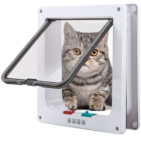 BUNTHAUS Chatière pour Chat,Magnétique Verrouillable 4 Modes pour Animaux Domestiques Chatons et Chatons Large Blanc