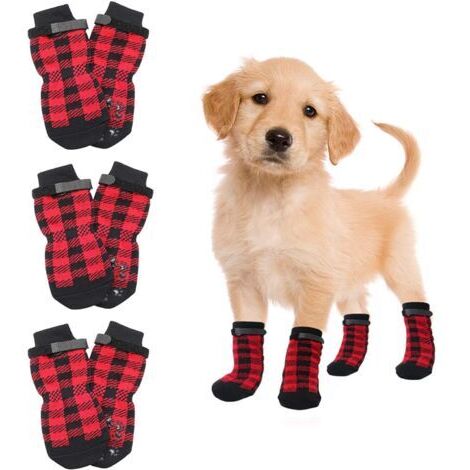 BUNTHAUS Chaussettes amusantes antidérapantes pour chien avec sangles réglables - Excellent contrôle de traction antidérapant pour les sols en bois dur ou en carrelage. (rouge,M)