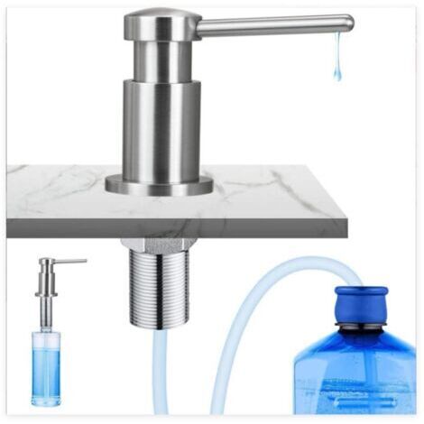 BUNTHAUS Chrome Distributeur de Savon Cuisine Encastrable, Distributeur de Détergent pour Évier avec Bouteille de 300ML et Tuyau de Rallonge de 1,2 m, Distributeur Savon en Cuivre Remplissage du Haut