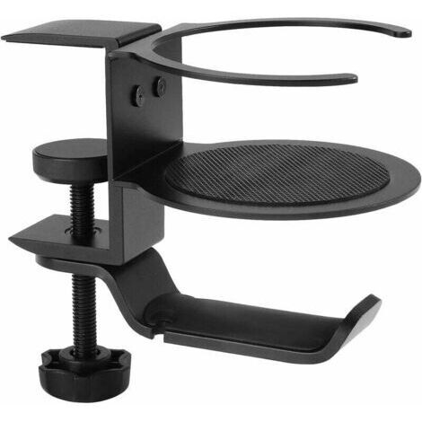 BUNTHAUS Cintre pour Casque Rotation à 360°Support pour Casque Aluminium Support de Casque de Jeu Support Casque de Bureau Crochet pour écouteurs avec Organisateur de Câbles (Noir)