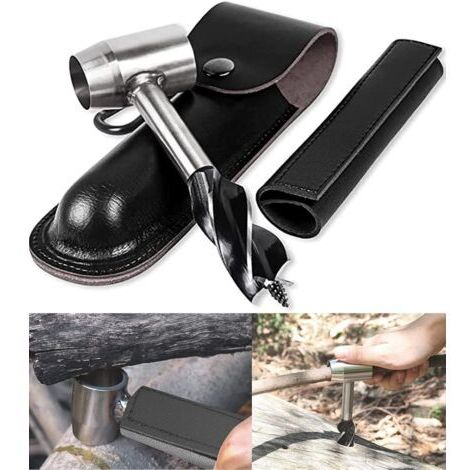 BUNTHAUS Cle A Vis Manuelle , Foret à Bois Manuel à Bois vis à Main Outils Bushcraft Foret à Main Polyvalente,Tarière Manuelle équipement de Survie（Noir）, noire, 26,2 cm