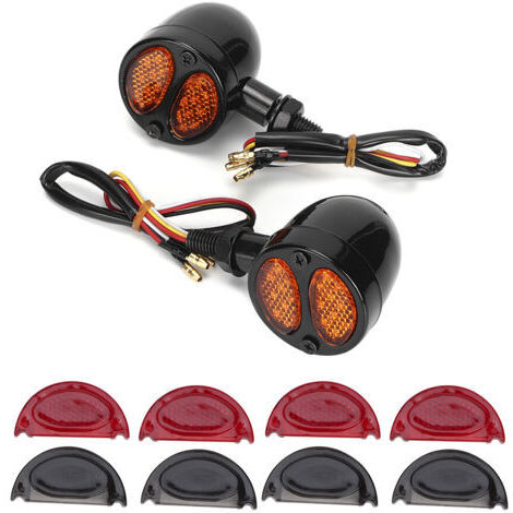 BUNTHAUS Clignotants et feux stop à LED pour moto, boîtier métallique, 12 V, 4 fils, noir