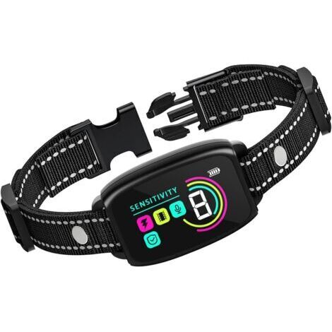 BUNTHAUS Collier Anti Aboiement pour Chien, Modes Son/Vibration/Choc électrique, Collier Anti aboiement électrique pour Chien, étanche IP67, 8 Niveaux de sensibilité