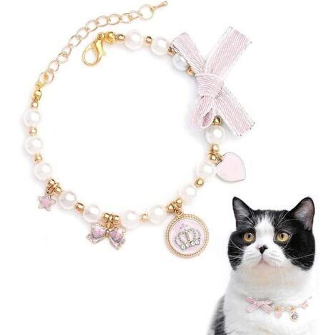 BUNTHAUS Collier de chat de chien, colliers de chat collier de chat avec la couronne de strass de coeur (S)