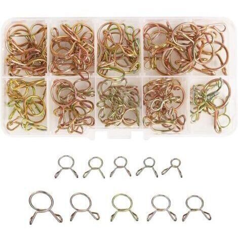 BUNTHAUS Collier Durite Essence 100 Pièces Clip à Ressort Tuyau M5-14 Colliers de Serrage à Ressort Pour Tuyau d'air, Tuyau de Carburant, Tuyau en Silicone, Tuyau d'aspiration