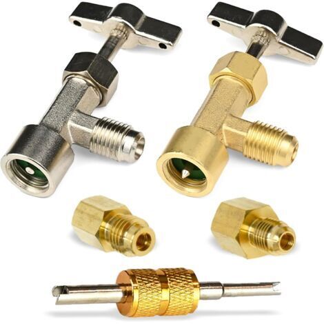 BUNTHAUS Compatible avec les robinets de climatisation de voiture R134-22-1/2, auto-obturants et à simple perforation, avec outil de démontage de noyau de valve. (Kit complet)