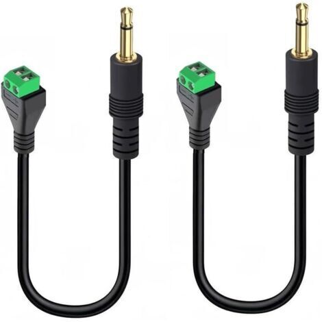 BUNTHAUS Connecteur Jack 3.5mm (Lot de 2)  Adaptateur Mâle Mono TS 3.5mm vers Bornier à Vis 2 Pôles, Câble Audio 30cm Noir, sans Soudure, pour DIY Haut Parleur Casque PC