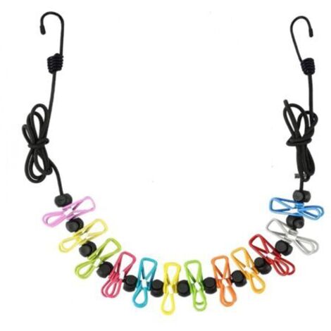 BUNTHAUS Corde à linge, corde à linge antidérapante, corde à linge de voyage portable, corde à linge avec 12 pinces à linge, accessoires de camping