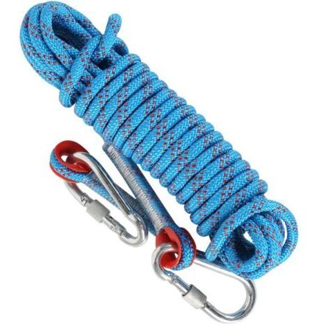 BUNTHAUS Corde Escalade 10M avec 2 Mousqueton Escalade 8mm Corde Alpinisme Corde de Sauvetage Incendie Évacuation Griffe Elagage Camping Pêche Aimant Extérieure - Nylon Bleu