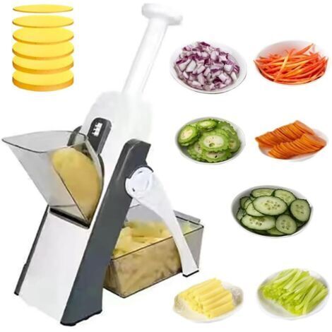 BUNTHAUS Coupe-Légumes, Artefact De Hachoir Sécurisé Réglable, 4 en 1 Mandoline Trancheuse À Légumes Réglable, Coupe-Légumes Mandoline Trancheuse Dicer Pour Pommes De Terre Carotte Tomate Concombre