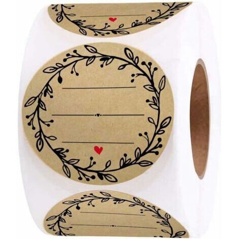 BUNTHAUS Couronne de 5,1 cm avec 3 lignes pour l'écriture (500 étiquettes par rouleau) Autocollants en kraft marron naturel pour étiquettes de conserve, propriétaires de magasins, travaux manuels