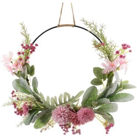 BUNTHAUS Couronne de Fleurs Artificielle, 41cm, Couronne de Porte Artificielle avec Orchidées, Couronnes Décoratives, Couronne de Porte Printemps, pour Portes, Fenêtres, Murs, Chambres