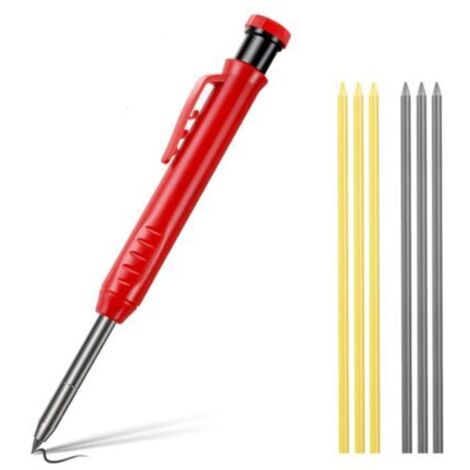 BUNTHAUS Crayon Chantier Solide et Extensible, Crayon de Menuisier avec 6 Recharges, Crayon Mécanique, Marqueur de Travail Bois à Long Nez pour Architecte