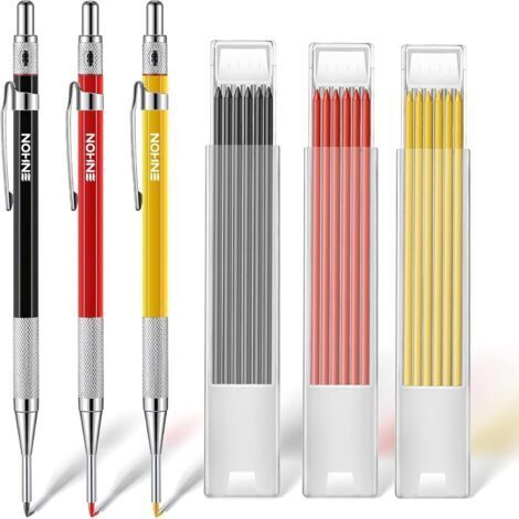 BUNTHAUS Crayons de Charpentier Mécanique avec 36 Recharges de 2 mm, Crayon de Menuiserie avec Taille Crayon Intégré, pour Travail du Bois Construction