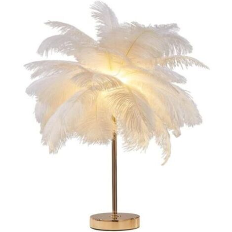 BUNTHAUS Créatif Blanc Plume D\\'autruche Lampe De Table Lampe De Chevet Lumière Luxe Et Élégant Abat-Jour Veilleuse Éclairage De Table , Rechargeable,blanc