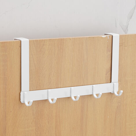 BUNTHAUS Crochet de porte avec 5 Crochets, Portemanteau de porte, Crochet de porte en aluminium sans perçage, adaptée pour Porte de salle de bain, porte de chambre, porte de cuisine(Blanc)