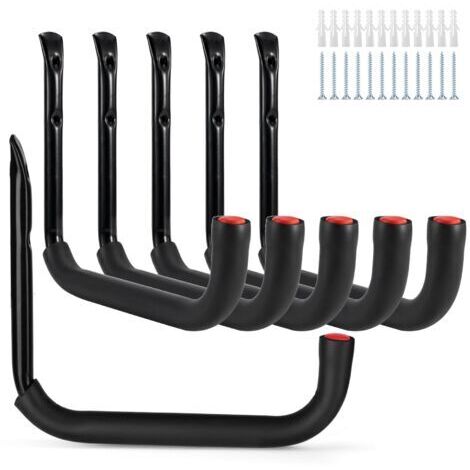BUNTHAUS Crochets de garage, lot de 6 supports muraux pour outils de rangement avec bras géant de 25 x 23 cm, robustes et adaptés aux outils de jardin, échelles, vélos et objets encombrants - 25 x 23 