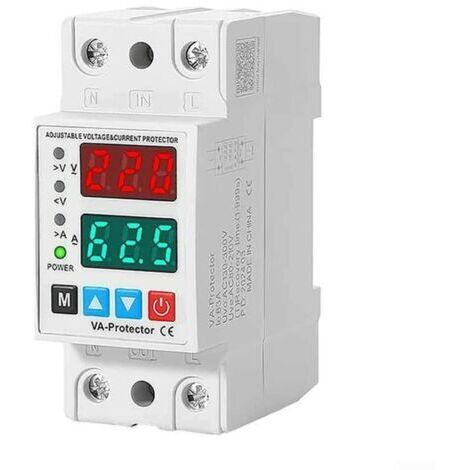 BUNTHAUS Disjoncteur numérique de protection de tension AC 220 V avec écran LCD réglable et surtension 63 A, moniteur d'alimentation sur rail avec récupération automatique