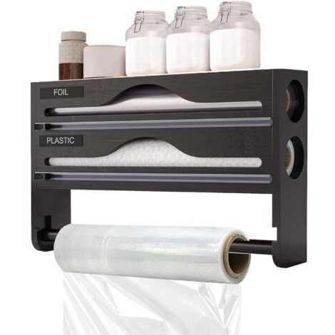 BUNTHAUS Distributeur de papier aluminium avec coupe-papier, double compartiment, noir