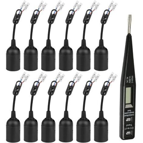 BUNTHAUS Douille de rechange E27-12 PCS Douille E27 Support d'ampoule + Tension VDE/testeur de Phase, 4A 250V Douille de lampe avec câble (max.60W),Base de Lumière Douille de Suspension, Douille de Ch