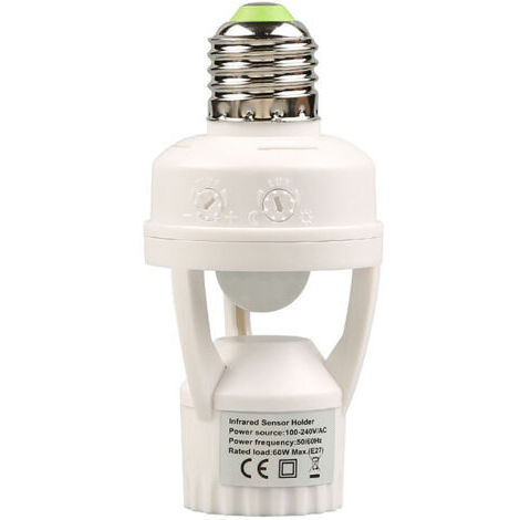 BUNTHAUS Douille E27 pour lampe à détecteur de mouvement infrarouge 100-240 V, temporisation de 10 à 300 secondes, portée de détection de 6 m, adaptateur pour douille