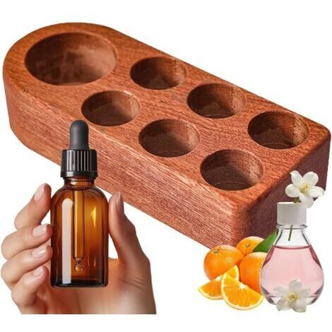 BUNTHAUS Ebony Support pour Huiles Essentielles - 1 Grand et 6 Petits Compartiments, Organiseur et Présentoir en Bois pour Huiles Essentielles, Organiseur de Maquillage pour Coiffeuse