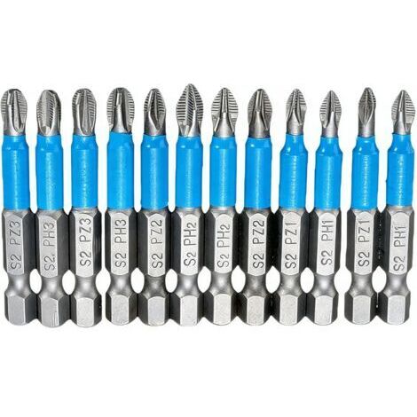 BUNTHAUS Embouts de Tournevis à Tête Cruciforme Magnétique, 12Pcs 50mm Embout Visseuse Aimanté, Screwdriver Bits PH1 PH2 PH3 PZ1 PZ2 PZ3 pour Tournevis Électriques à Main