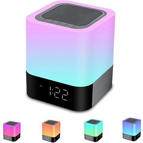BUNTHAUS Enceinte Bluetooth Portable Lumineuse Haut-Parleur Bluetooth Lampe de Chevet LED avec Contrôle Tactile, Lampe de Table Couleur Changeant Lumière de Nuit avec Le Reveil pour Cadeau Fille, Garç